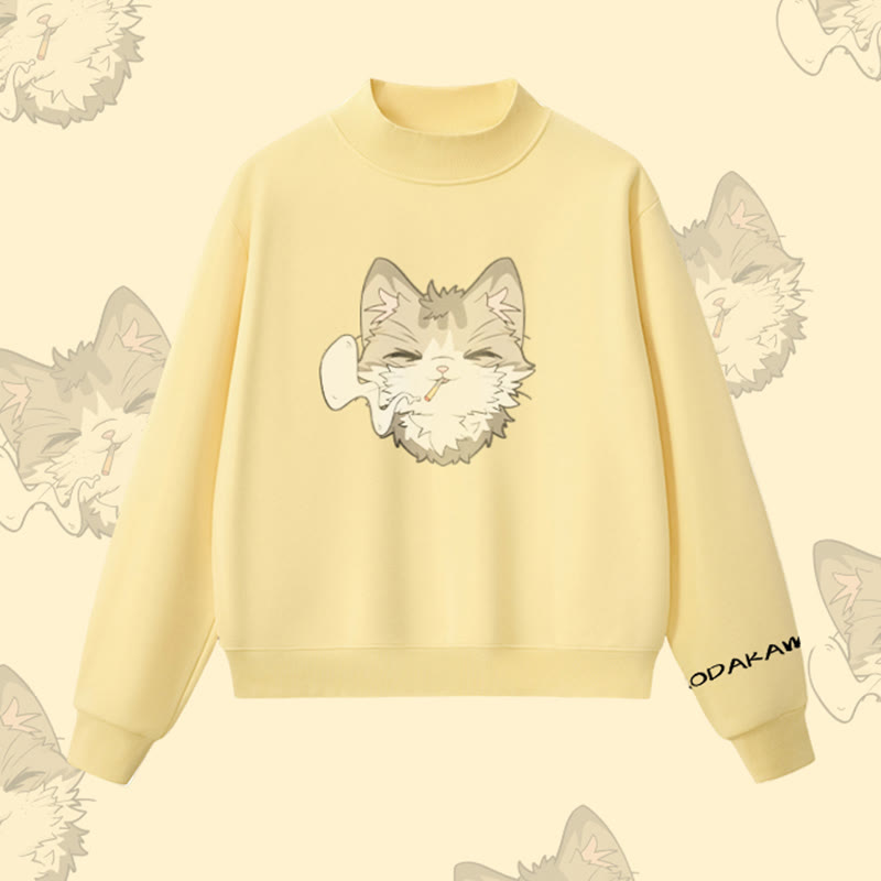 MODAKAWA スモーキングキャットグラフィック 裏起毛スウェットシャツ - Yellow - L - image 4