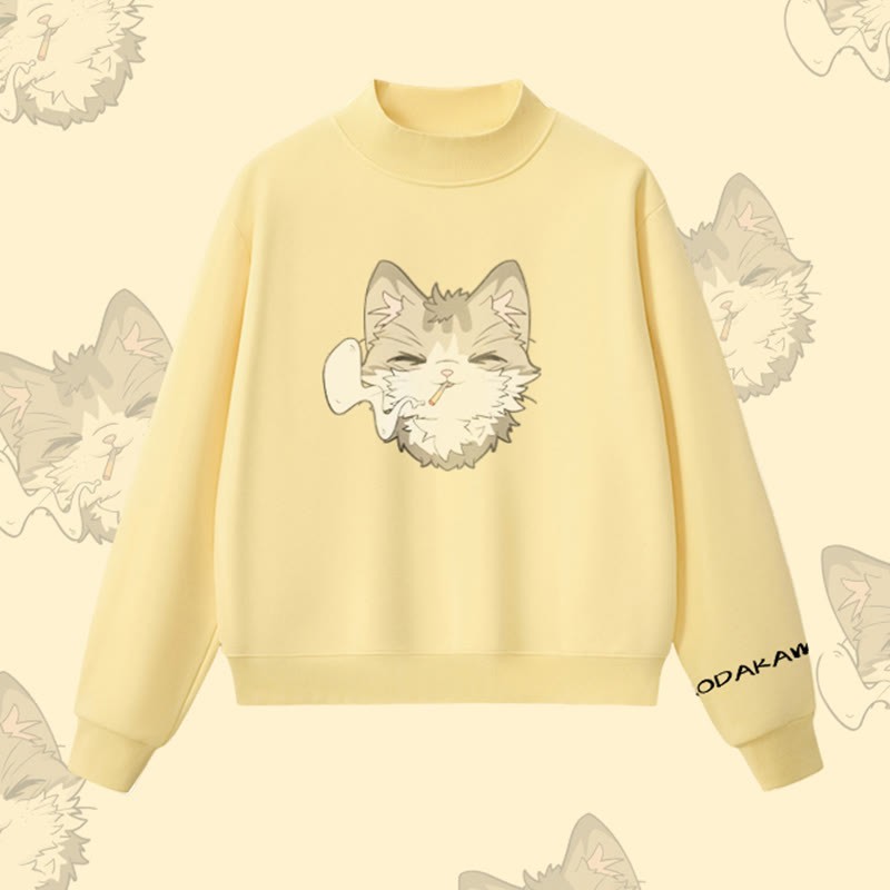 MODAKAWA スモーキングキャットグラフィック 裏起毛スウェットシャツ - Yellow - L - image 4