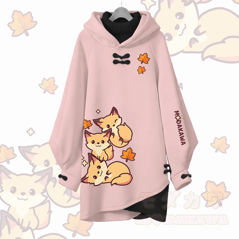 メープルリーフフォックスグラフィックModakawaバックルヴィンテージフード付きスウェットシャツドレス - ピンク - 3XL - image 2