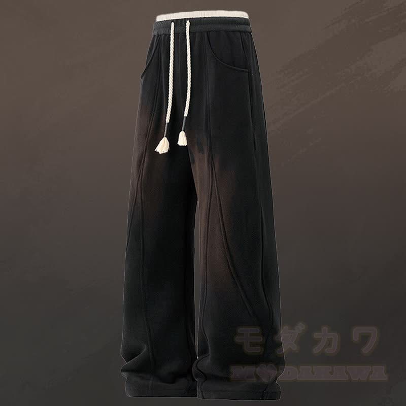 Vネックストライプニットセーターカラーブロック フリース裏地パンツ ツーピース - 黒のパンツ - 4XL - image 7