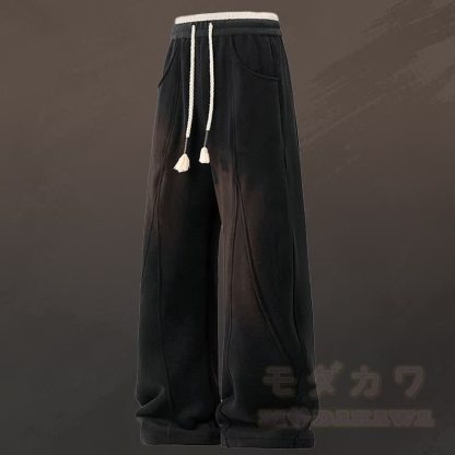 Vネックストライプニットセーターカラーブロック フリース裏地パンツ ツーピース - 黒のパンツ - 4XL - image 7