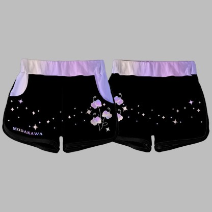 Modakawaグラデーションフラワースターレタープリントカジュアルショートパンツ - image 3
