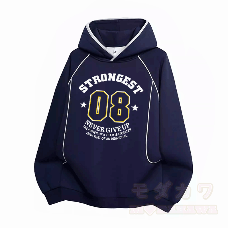 STRONGEST ナンバーグラフィック ラグランスリーブ オーバーサイズ プルオーバーパーカー - 紫がかった青 - 3XL - image 4