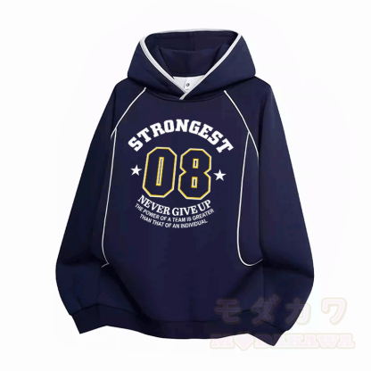 STRONGEST ナンバーグラフィック ラグランスリーブ オーバーサイズ プルオーバーパーカー - 紫がかった青 - 3XL - image 4