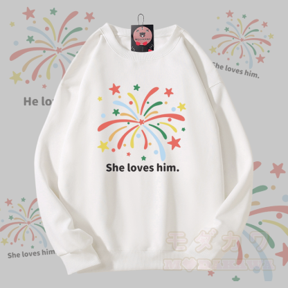 MODAKAWA 花火グラフィック ユニセックス スウェットシャツ - 白 - 5XL - image 3