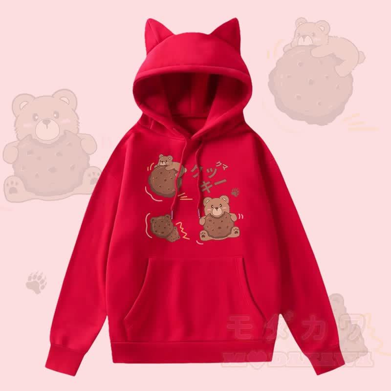 MODAKAWA クッキーベア グラフィックポケット 裏起毛 猫耳パーカー - 赤 - 2XL - image 4