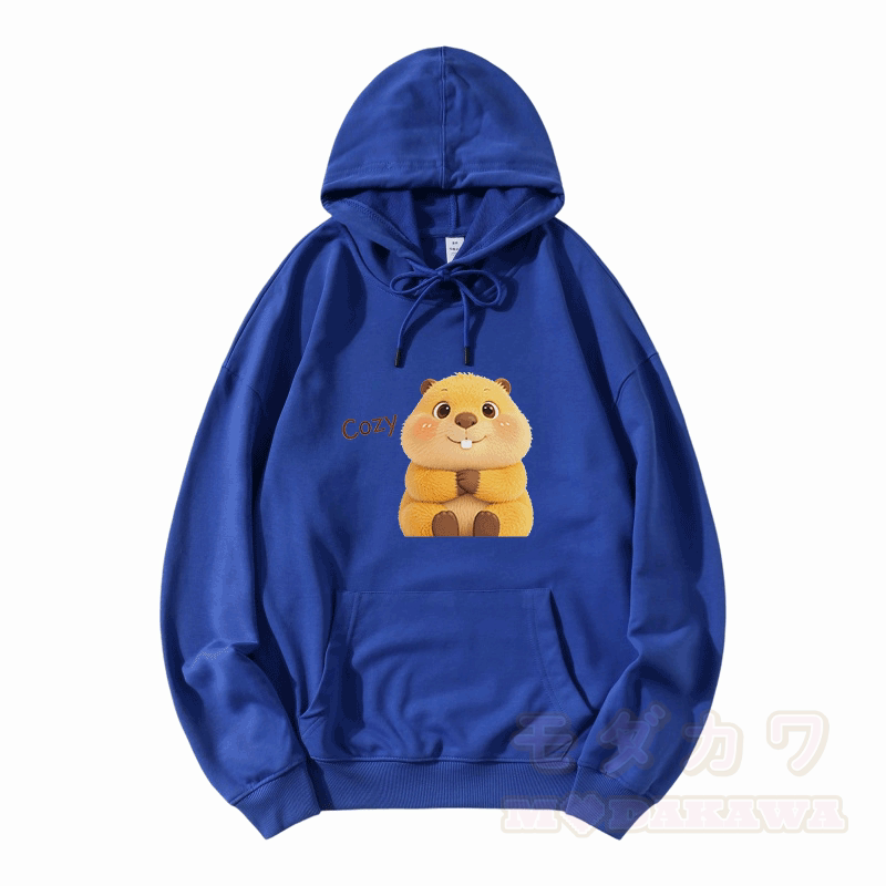 COZY カピバラ グラフィックModakawaルーズ コットンブレンド フーディー - 青 - 5XL - image 7