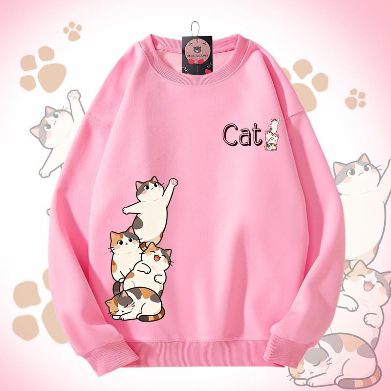 MODAKAWA ジョイフルキャットグラフィック ユニセックス スウェットシャツ - Pink - 5XL - image 3