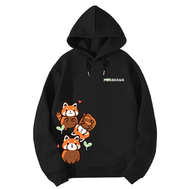 Modakawaグラデーション レッサーパンダ レタープリント ルーズパーカー - Black - 8XL - image 5