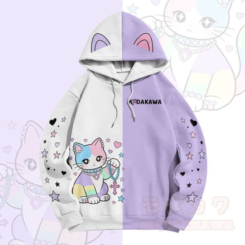 MODAKAWA スターハートキャットグラフィックカラーブロックプルオーバーパーカー - image 5