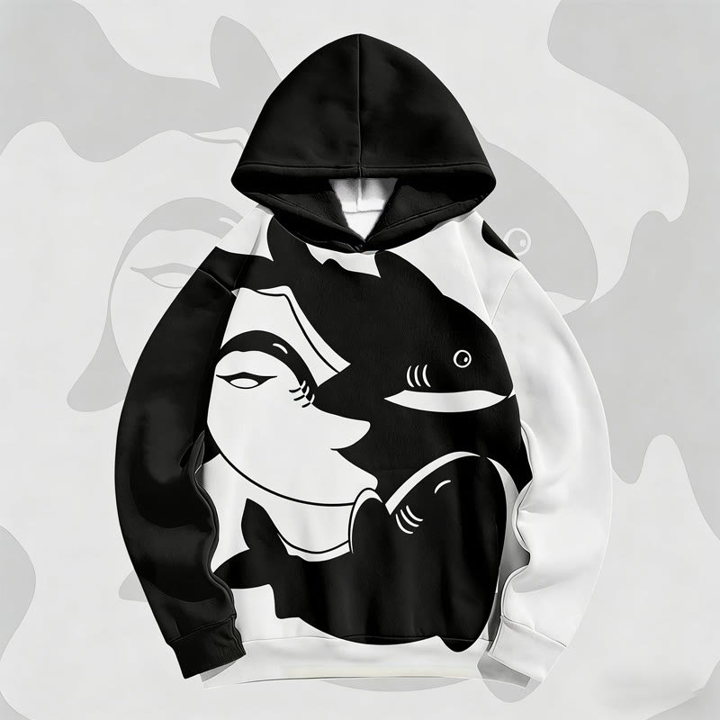 MODAKAWA シャークグラフィックカラーブロック総柄プルオーバーパーカー - Black - 6XL - image 4