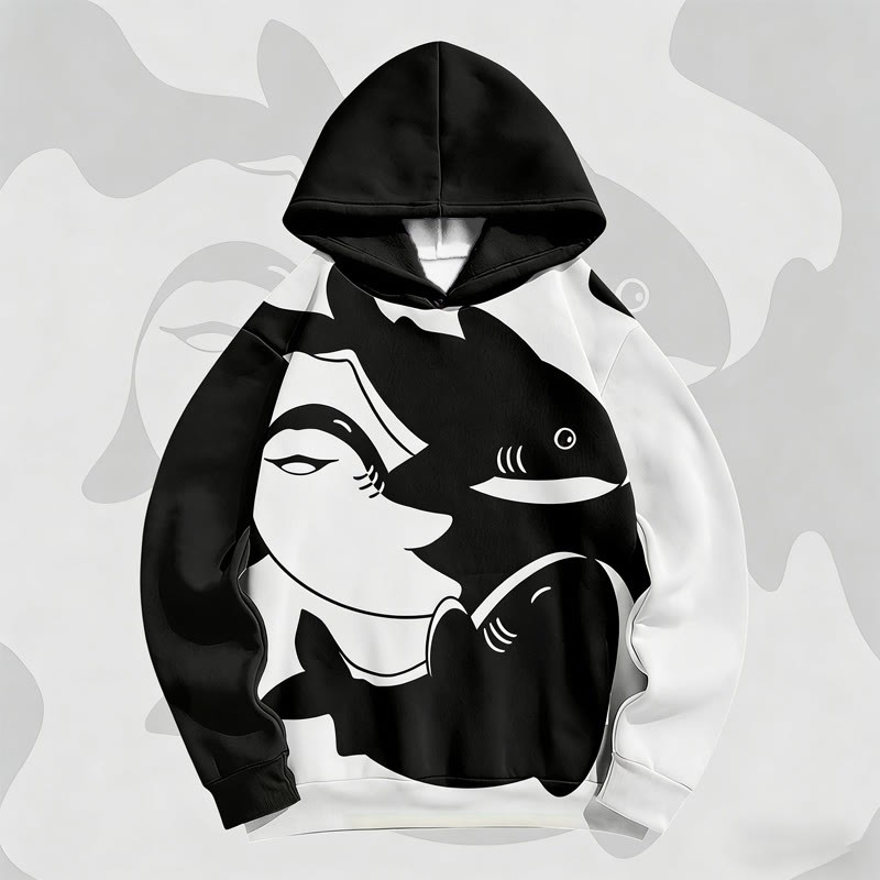 MODAKAWA シャークグラフィックカラーブロック総柄プルオーバーパーカー - Black - 6XL - image 4