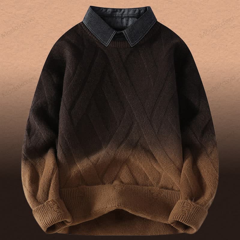 フェイクレイヤードニットセーター コーデュロイパンツ ツーピース - カーキ色のセーター - 3XL - image 16