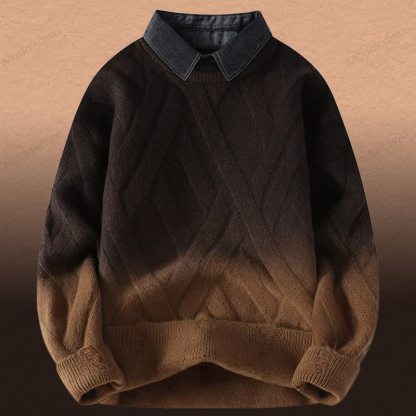 フェイクレイヤードニットセーター コーデュロイパンツ ツーピース - カーキ色のセーター - 3XL - image 16