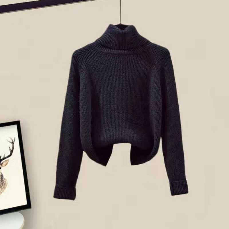 フリースフード付きコート、タートルネックセーター、カジュアルパンツのマッチングコーデ - Black Sweater - 2XL - image 8