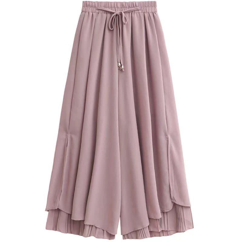 シックなプリントTシャツ シフォン スプリットワイドレッグパンツ 2ピースセット - image 4