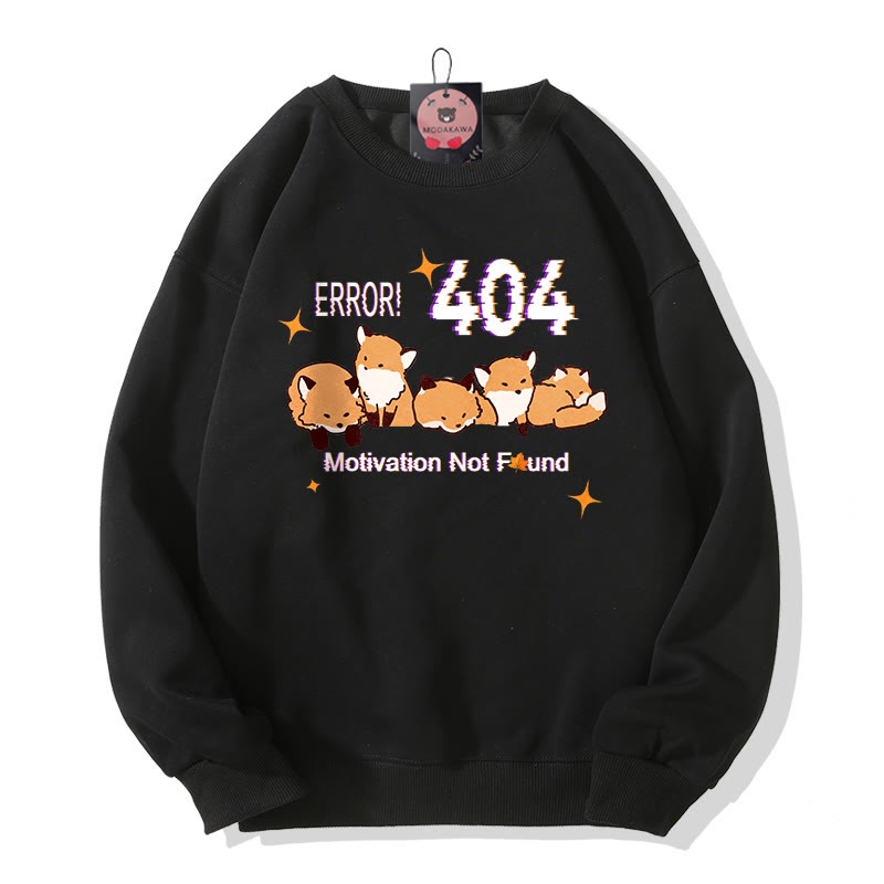 ERROR 404 MOTIVATION NOT FOUNDん フォックスプリント ラウンドカラー スウェットシャツ - Black - 5XL - image 3