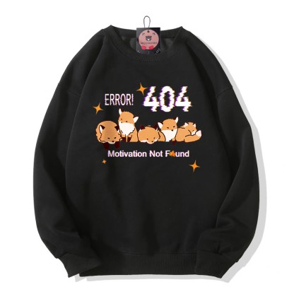 ERROR 404 MOTIVATION NOT FOUNDん フォックスプリント ラウンドカラー スウェットシャツ - Black - 5XL - image 3