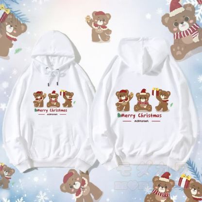 MODAKAWA スリークリスマスベア グラフィック ストリートウェア プルオーバー パーカー - 白 - 5XL - image 4