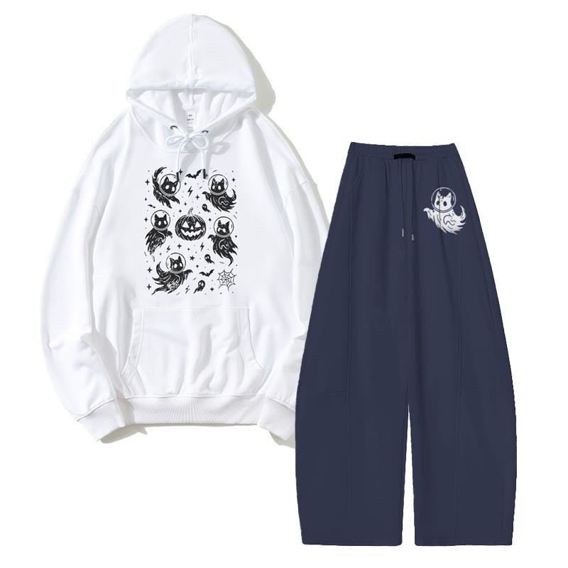 MODAKAWA ゴーストキャット パンプキン パーカー ワイドレッグパンツ 2点セット - White&Purplish Blue - 5XL - image 5