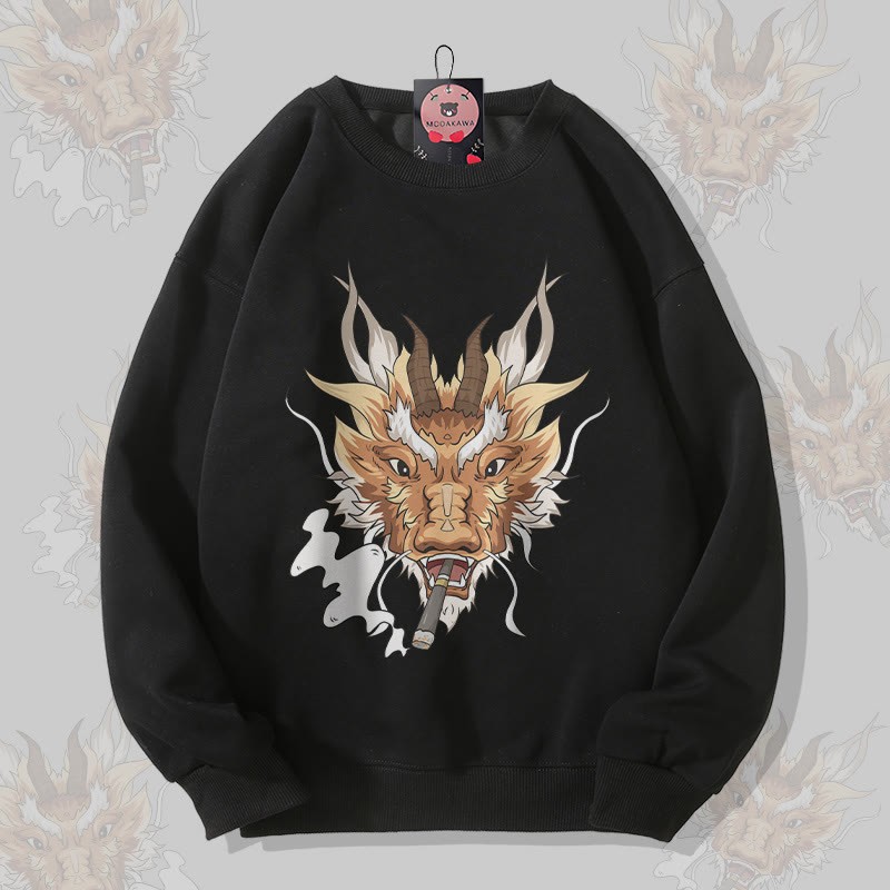 MODAKAWA スモーキングドラゴン グラフィック ユニセックス スウェットシャツ - Black - 5XL - image 4