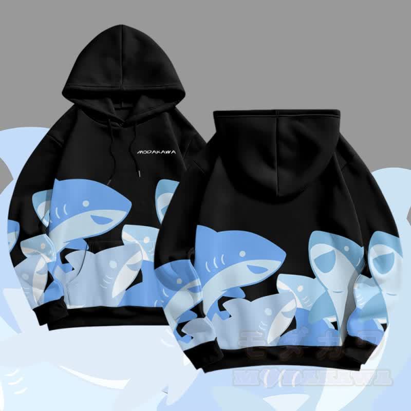 MODAKAWA おもしろサメグラフィック オールオーバープリント プルオーバーパーカー - 黒 - 5XL - image 4