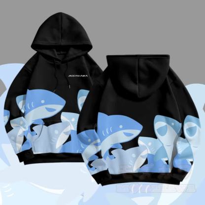 MODAKAWA おもしろサメグラフィック オールオーバープリント プルオーバーパーカー - 黒 - 5XL - image 4