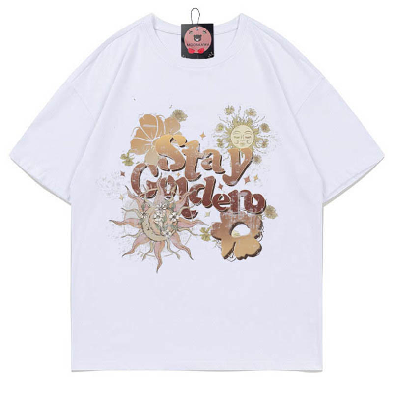 STAY GOLDENサンフラワープリント100%綿ModakawaTシャツ - White - 5XL - image 3
