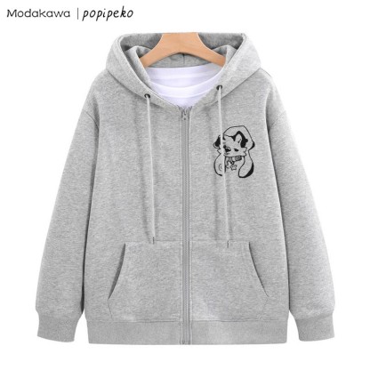 星柄カラーの子犬グラフィック ジップアップ フーディー スウェットシャツ - グレー - 5XL - image 4