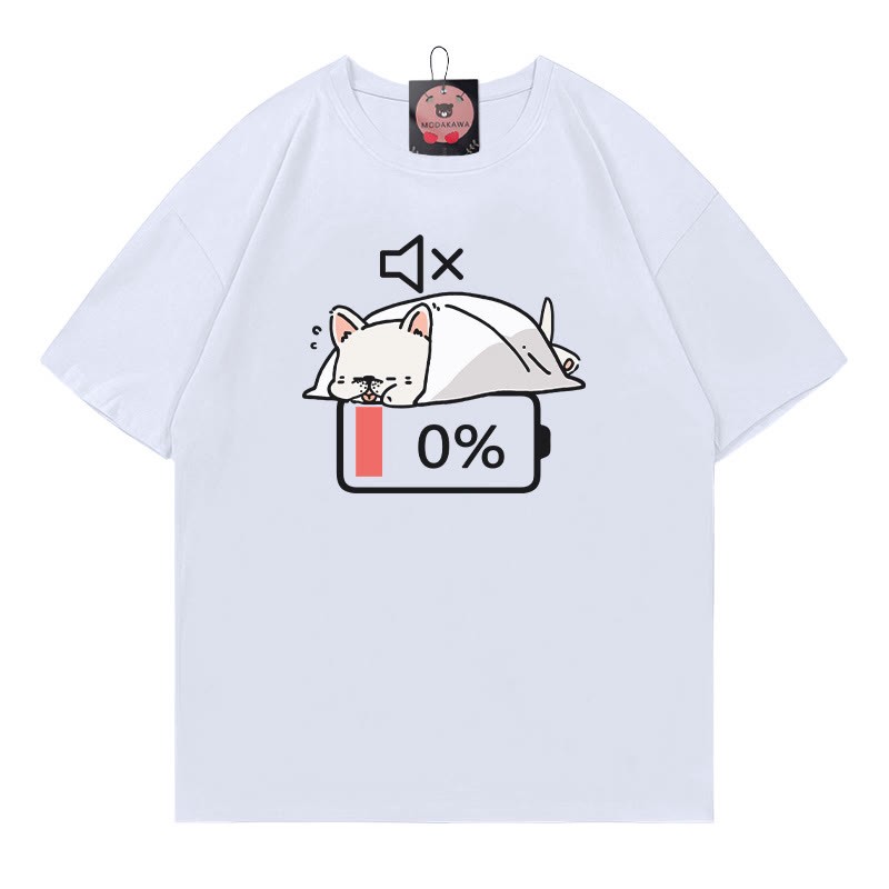 バッテリー0% ミュート パピープリントTシャツ - White - 5XL - image 3