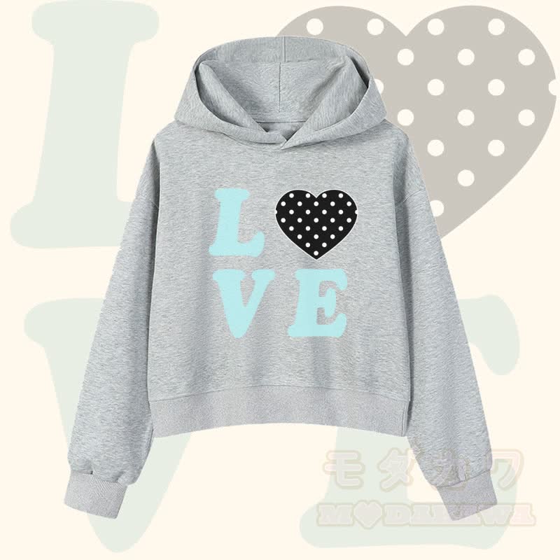 LOVEレター ポルカドット グラフィックModakawaクロップド綿パーカー - グレー - 3XL - image 3