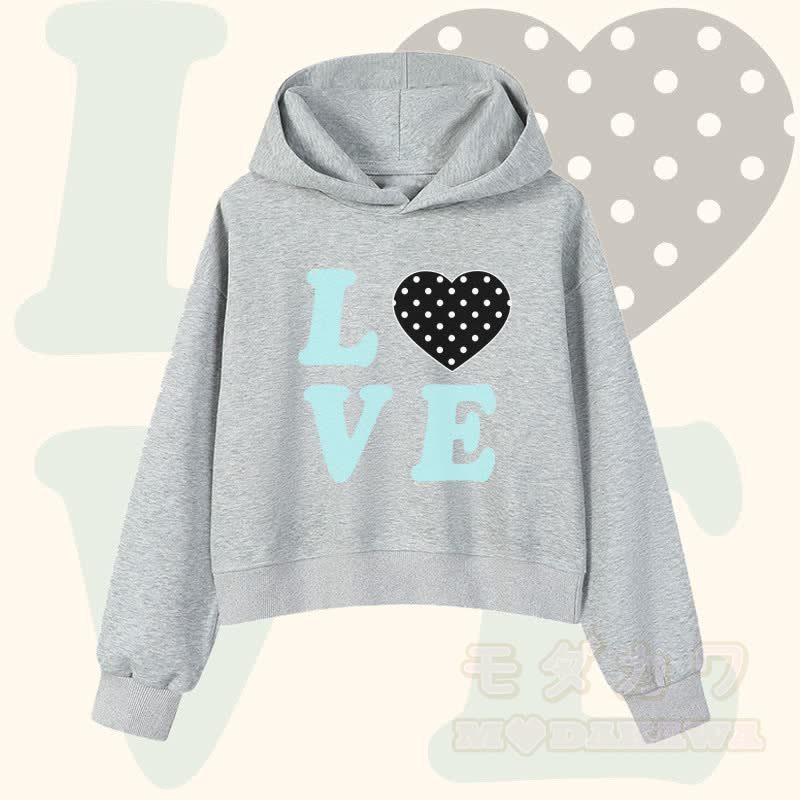 LOVEレター ポルカドット グラフィックModakawaクロップド綿パーカー - グレー - 3XL - image 3