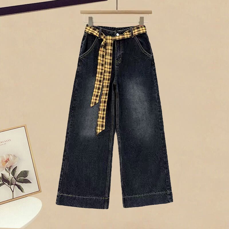 クロスニットセーター、チェックシャツ、ベルト、デニムパンツのマッチングコーデ - Pants - XL - image 3