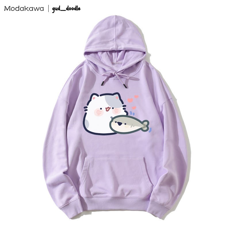 MODAKAWA X gud_doodleキティフィッシュプリント ルーズパーカー - Purple - 5XL - image 6