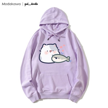 MODAKAWA X gud_doodleキティフィッシュプリント ルーズパーカー - Purple - 5XL - image 6