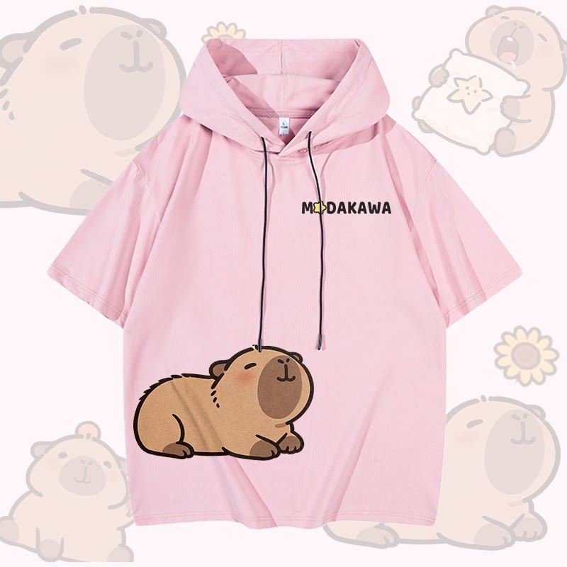 かわいいカピバラ柄のModakawa半袖パーカー - Pink - 3XL - image 5