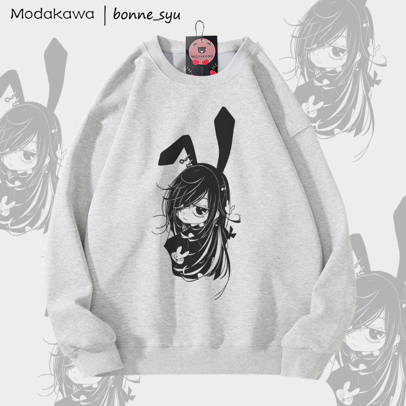 MODAKAWA X bonne_syu バニーガール グラフィック ユニセックス スウェットシャツ - Grey - 5XL - image 3