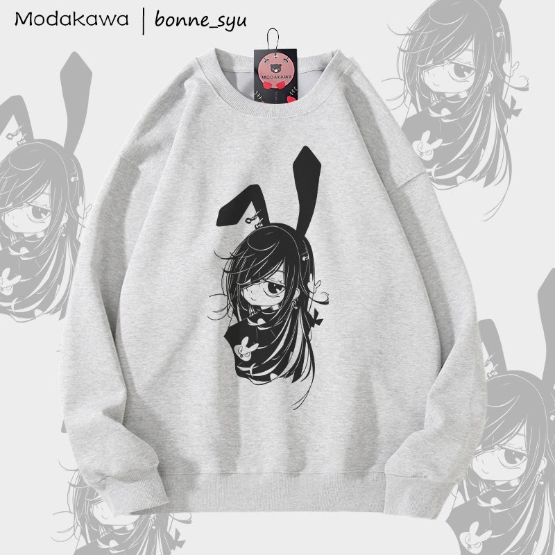 MODAKAWA X bonne_syu バニーガール グラフィック ユニセックス スウェットシャツ - Grey - 5XL - image 3
