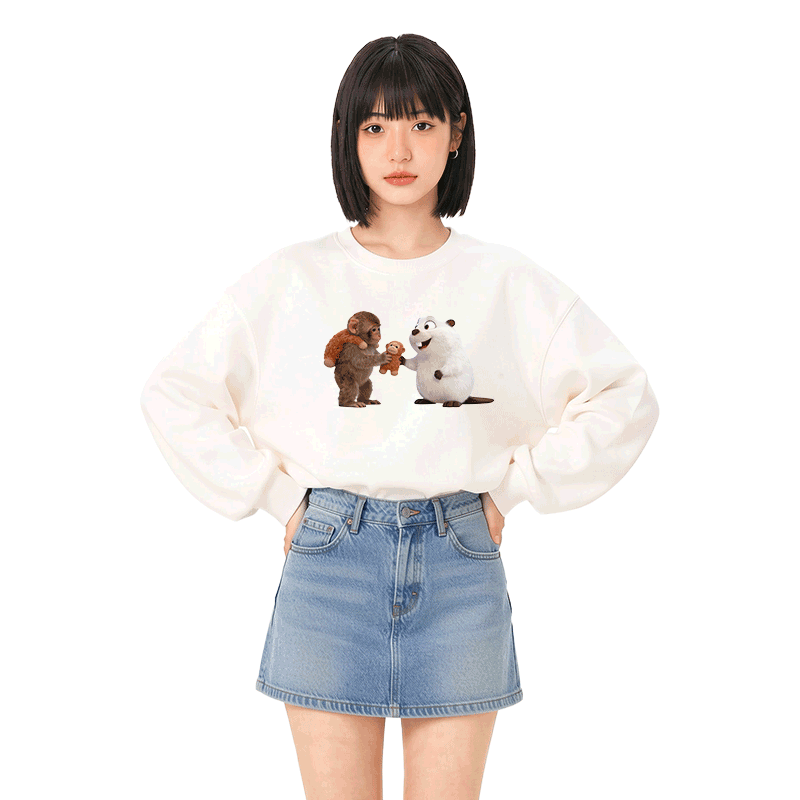 PUNCH 面白い猿とフグのグラフィックModakawaスウェットシャツ - image 2