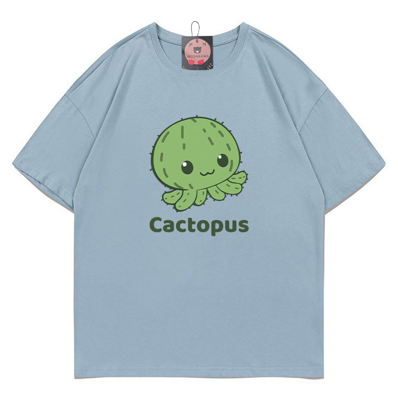 CACTOPUS サボテン タコ プリントModakawaTシャツ - Blue - 5XL - image 6