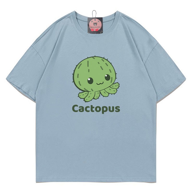 CACTOPUS サボテン タコ プリントModakawaTシャツ - Blue - 5XL - image 6