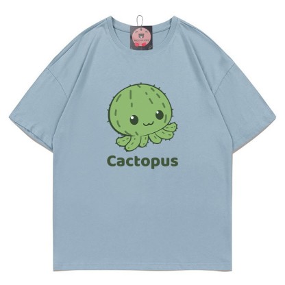 CACTOPUS サボテン タコ プリントModakawaTシャツ - Blue - 5XL - image 6