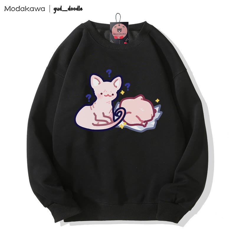 MODAKAWA X gud_doodleキティチキンプリント ラウンドカラー スウェットシャツ - Black - 3XL - image 5