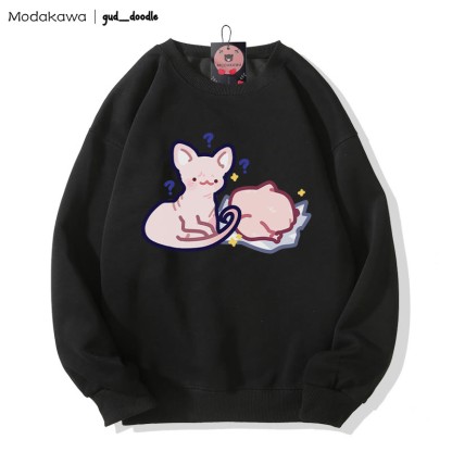 MODAKAWA X gud_doodleキティチキンプリント ラウンドカラー スウェットシャツ - Black - 3XL - image 5