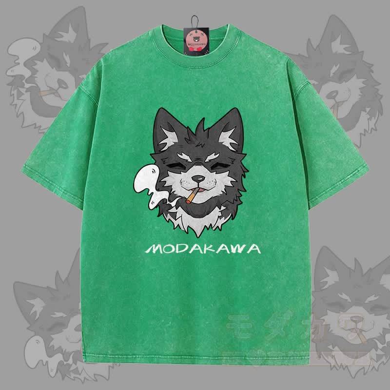 MODAKAWA 倖田來未 スモーキンググラフィック ユニセックス ヴィンテージウォッシュTシャツ - 緑 - 5XL - image 3