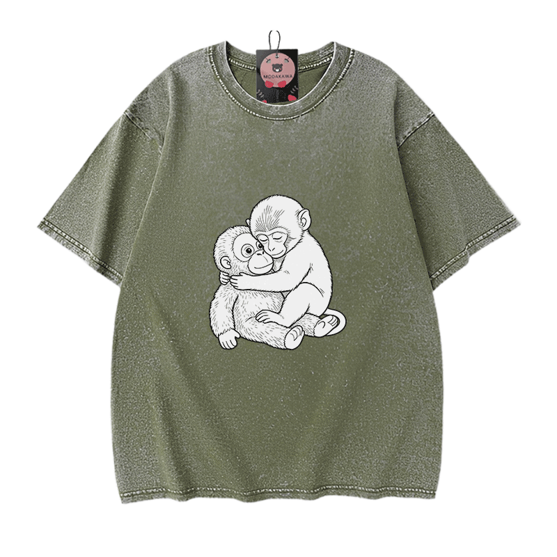 モンキーハグ グラフィックModakawaヴィンテージウォッシュ100%綿Tシャツ - Green - 5XL - image 8
