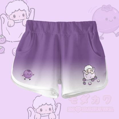 羊柄ブルーベリーグラフィック100%綿Tシャツ グラデーションショーツModakawaツーピースセット - 紫色のショートパンツ - 5XL - image 5