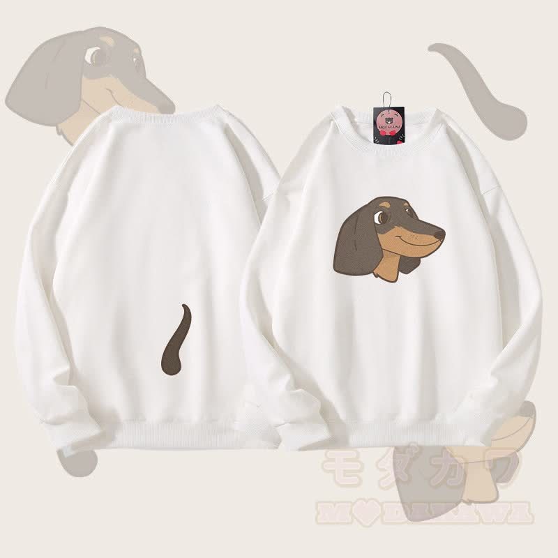 MODAKAWA 子犬の顔と尻尾のグラフィック ユニセックス スウェットシャツ - 白 - 5XL - image 3