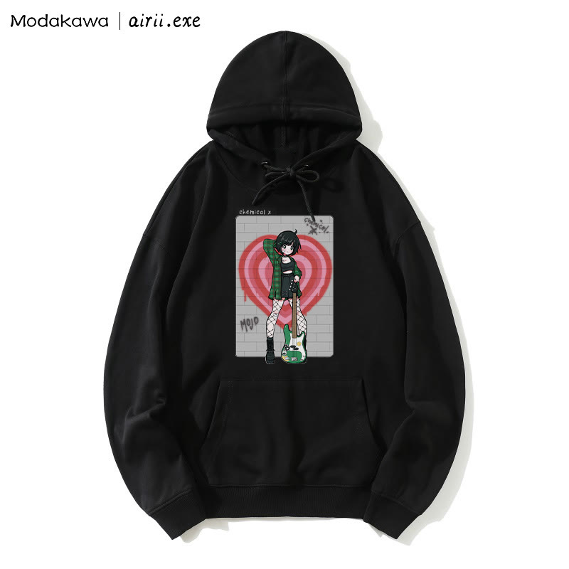 MODAKAWA X airii.exe CHEMICAL ギターガール レタープリントModakawaルーズパーカー - Black - 5XL - image 5