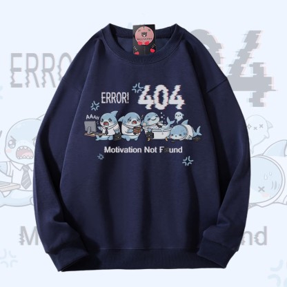 ERROR 404 MOTIVATION NOT FOUNDん シャークグラフィックModakawaスウェットシャツ - Purplish Blue - 5XL - image 5